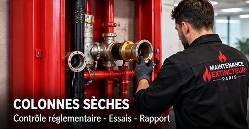 Technicien contrôlant une colonne sèche : essais et rapport à Paris