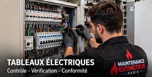 Technicien vérifiant un tableau électrique : contrôle et conformité à Paris